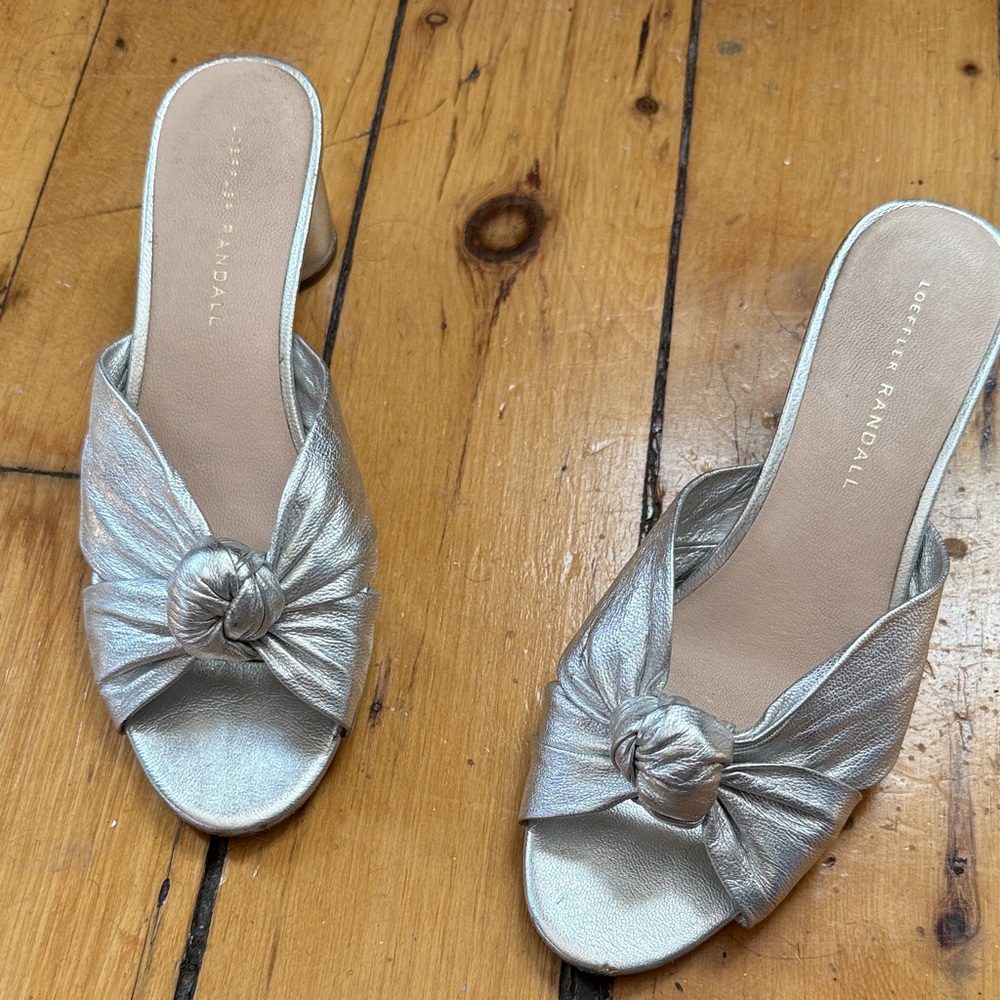 Loeffler Randall Metallic Silver Knotted Mules
